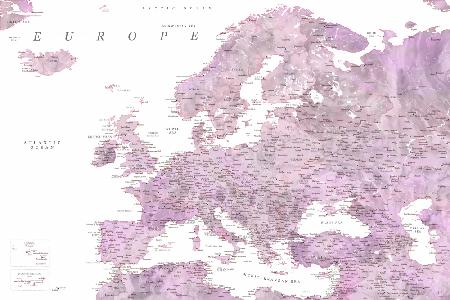 Purple detailed map of Europe