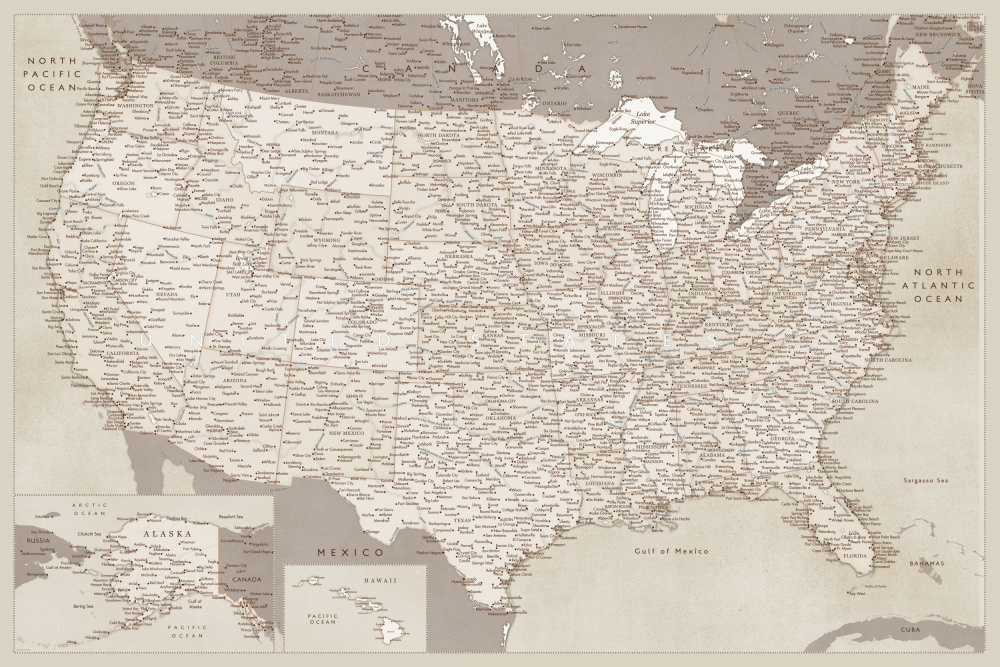 Highly detailed map of the United States, Gentry od Rosana Laiz Blursbyai