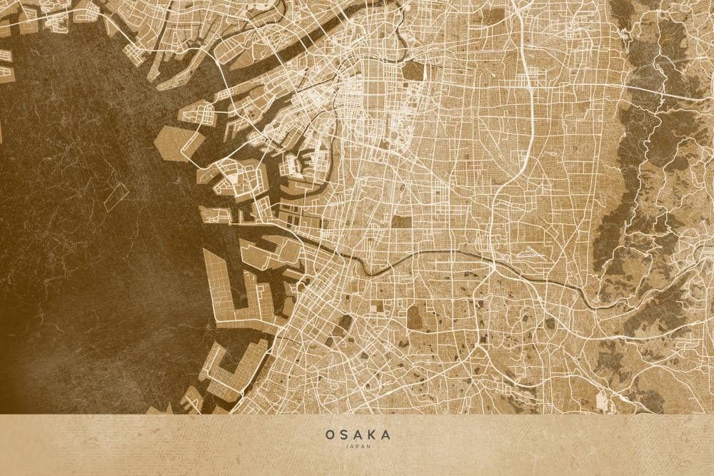 Sepia map of Osaka od Rosana Laiz Blursbyai