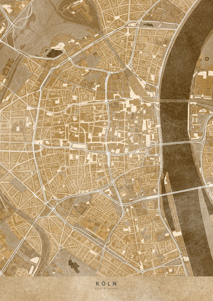Sepia vintage map of Köln downtown Germany od Rosana Laiz Blursbyai