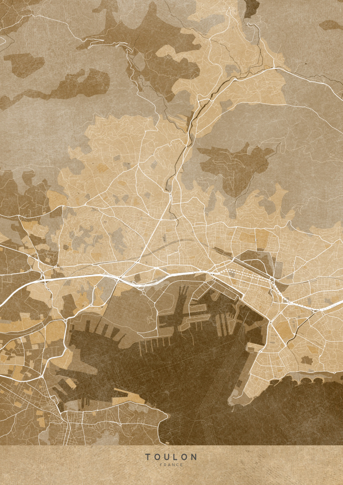 Sepia vintage map of Toulon France od Rosana Laiz Blursbyai