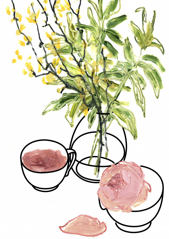 Vase, teacup, and rose od Rosana Laiz Blursbyai