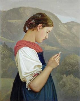 Tyrolean Girl Contemplating a Crucifix