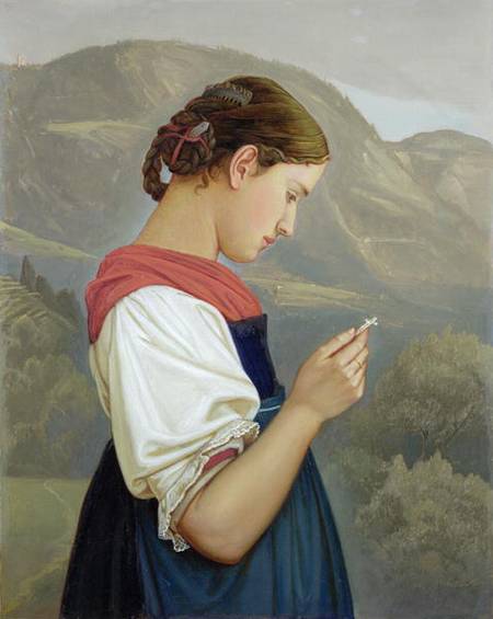 Tyrolean Girl Contemplating a Crucifix od Rudolf Friedrich Wasmann