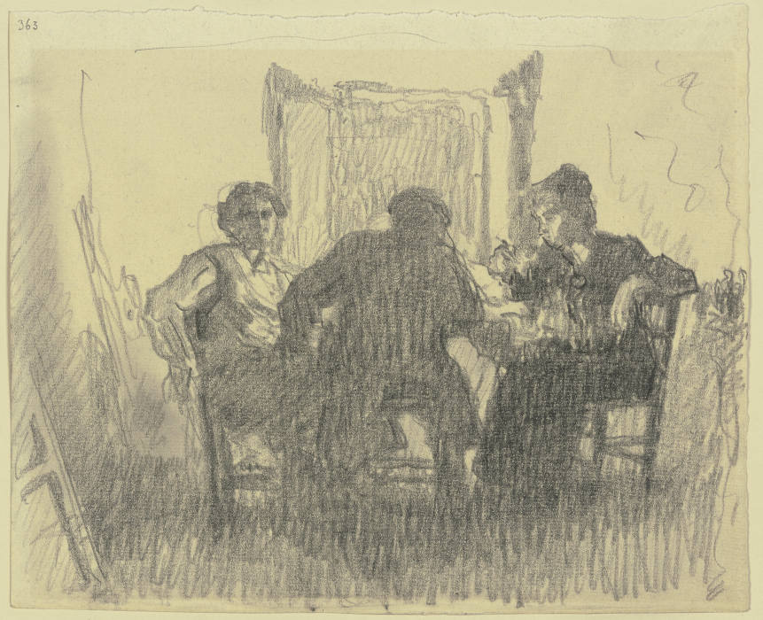 Drei Personen an einem Tisch od Rudolf Gudden