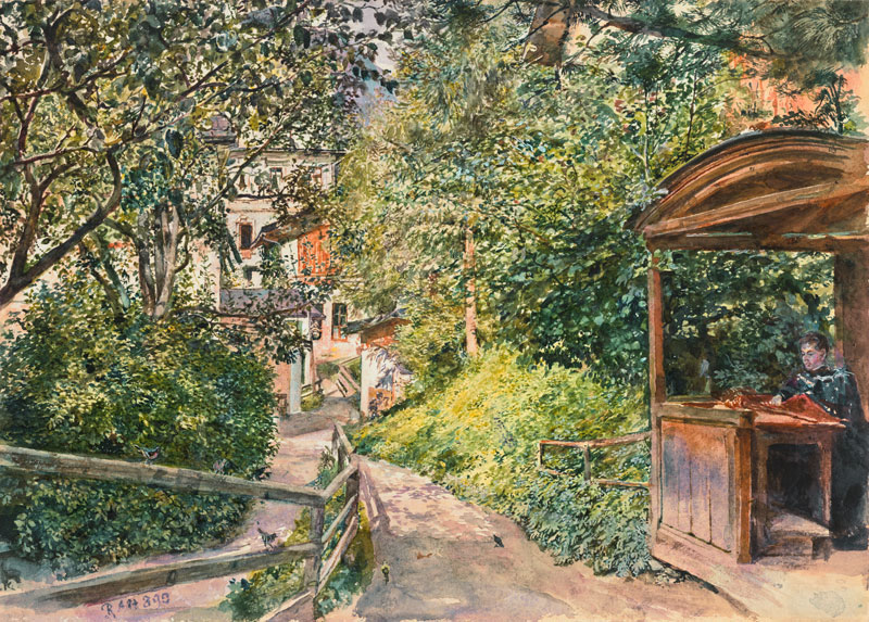 Luise alto in the arbor of the garden into gas tannin od Rudolf von Alt
