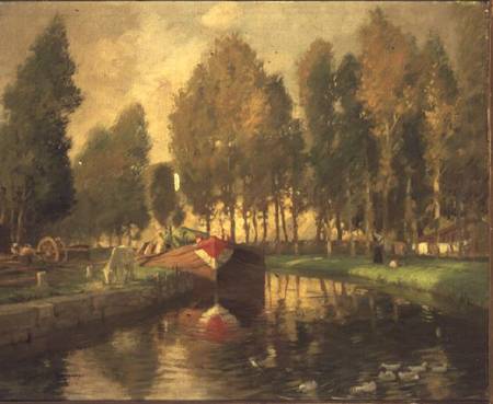 Barge on a River, Normandy od Rupert Charles Wolston Bunny