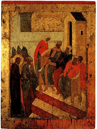 Christ before Pilate, c.1497 (tempera & gold leaf on panel) od Russian School