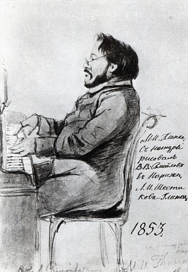 Mikhail Glinka, 1853 (pen & ink with wash on paper) od Russian School