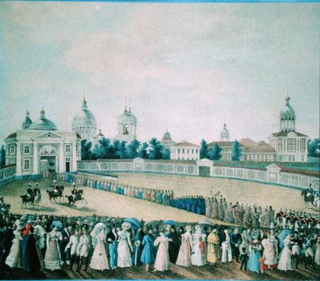 The Visit of Alexander I (1777-1825) to the Alexander Nevsky Monastery od Russian School