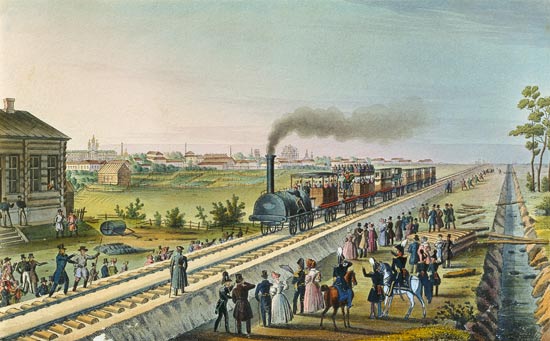 Die Eröffnung der Eisenbahn von St. Petersburg nach Pawlowsk od Russischer Meister