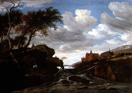 Rocky Landscape with a Waterfall od Salomon van Ruisdael or Ruysdael
