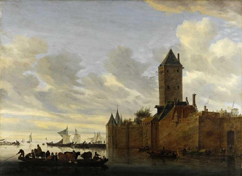 Flussmündung mit befestigter Stadt od Salomon van Ruysdael