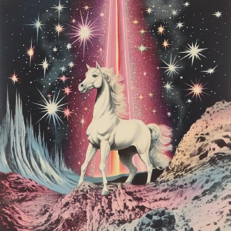 1980s Magical Horse Collage Art