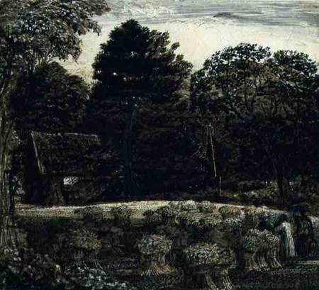 A Cornfield, Shoreham at Twilight  and ink and wash on white od Samuel Palmer