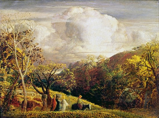 Landscape, figures and cattle (w/c and bodycolour on paper) od Samuel Palmer