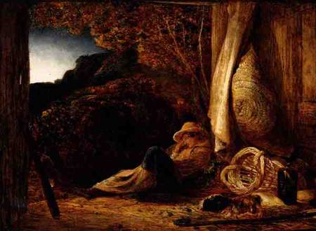 The Sleeping Shepherd, 1834 (tempera with oil glaze on paper, laid on panel) od Samuel Palmer