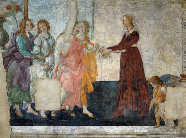 Venus and the three graces submit presents to a young woman od Sandro Botticelli
