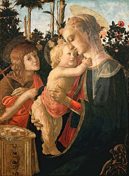 Madonna with the Jesuskind and Johannes. (Detail: Madonna) od Sandro Botticelli