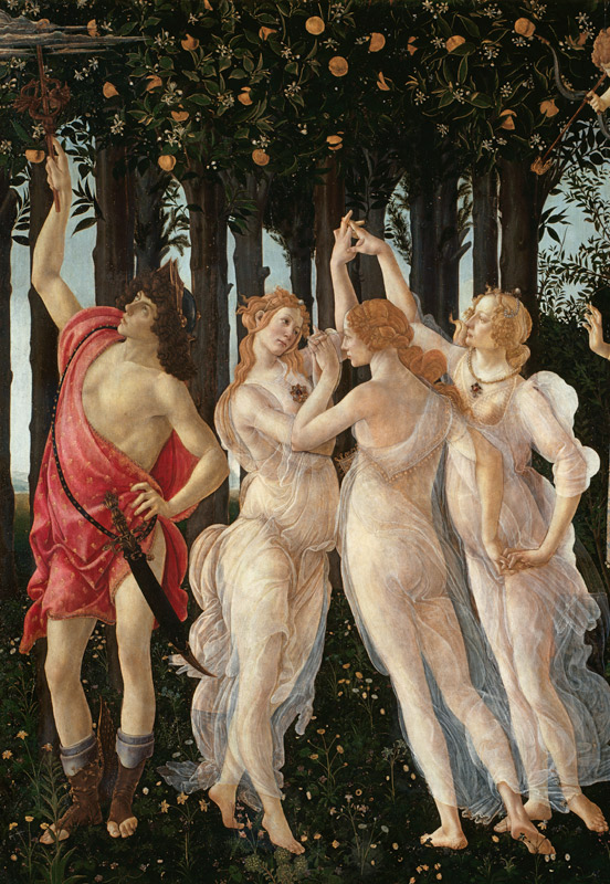 Primavera: Detail of the Three Graces and Mercury od Sandro Botticelli