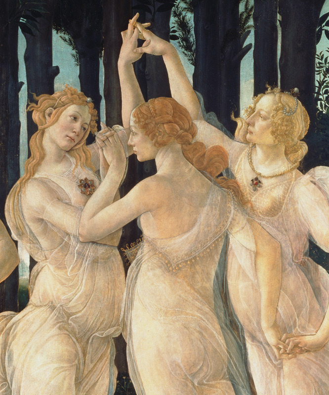 Primavera (Allegory of Spring). Detail: The Three Graces, right - Portrait of Caterina Sforza od Sandro Botticelli