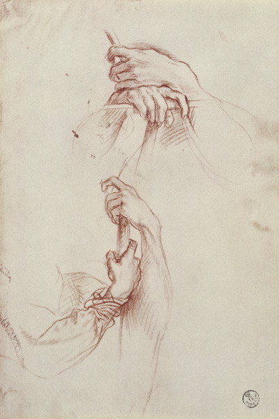 Two studies of a young man's pair of hands (red chalk) od Sandro Botticelli