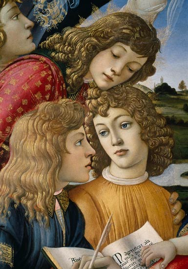 The Madonna of the Magnificat, detail of three boys od Sandro Botticelli