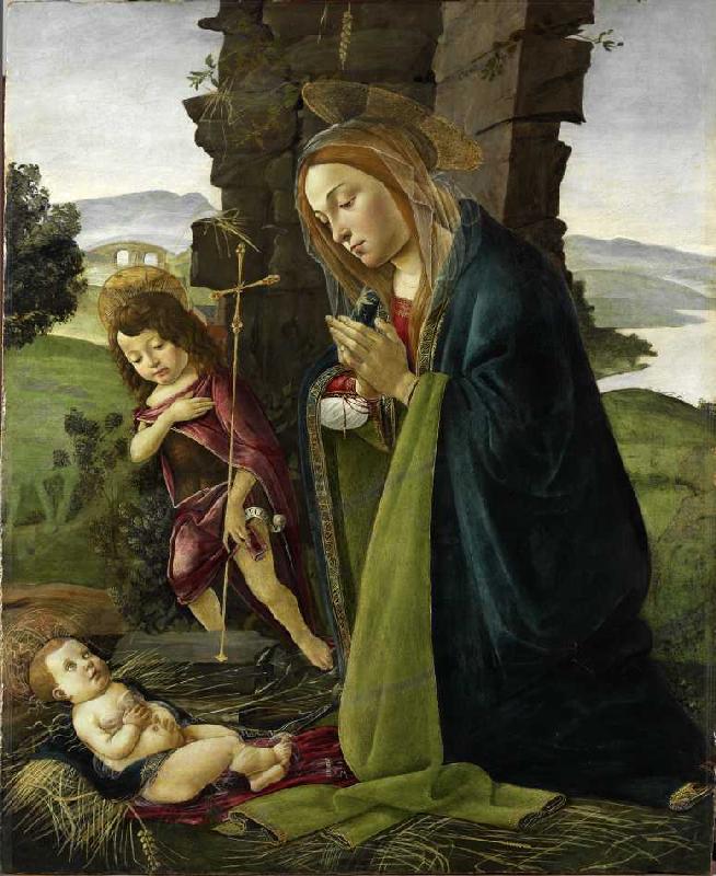 Maria, das Kind anbetend, mit Johannesknaben. od Sandro Botticelli