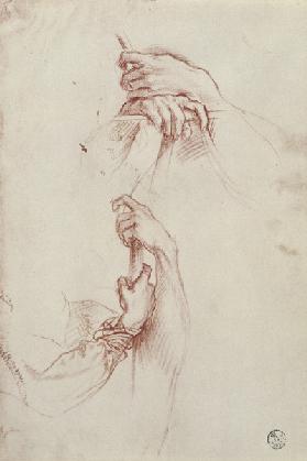 Two studies of a young man's pair of hands (red chalk)
