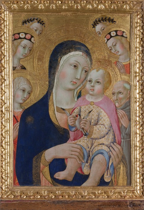Madonna with Child, Saints Apollonia and Bernardino and four angels od Sano di Pietro