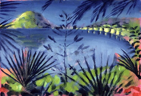 Across the Lake (oil on card)  od Sara  Hayward