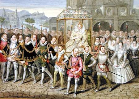 Queen Elizabeth I in procession with her Courtiers (c.1600/03) from 'Memoirs of the Court of Queen E od Sarah Countess of Essex