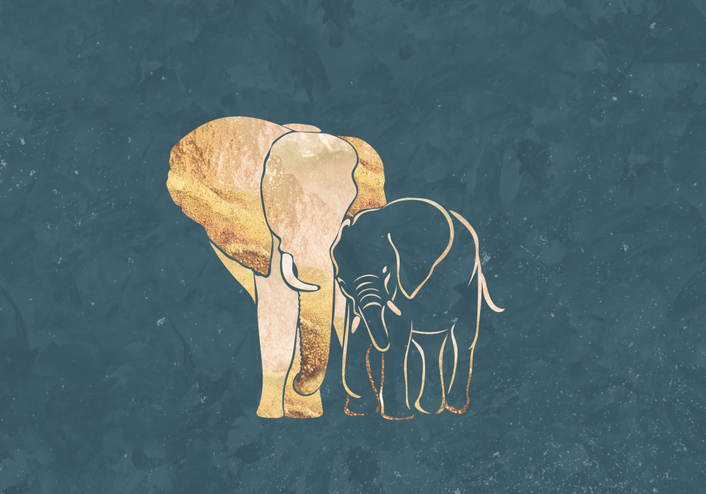Gold Elephant Line art Silhouettes 2 od Sarah Manovski