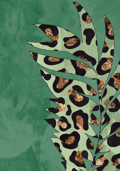 Green leopard print palm leaf