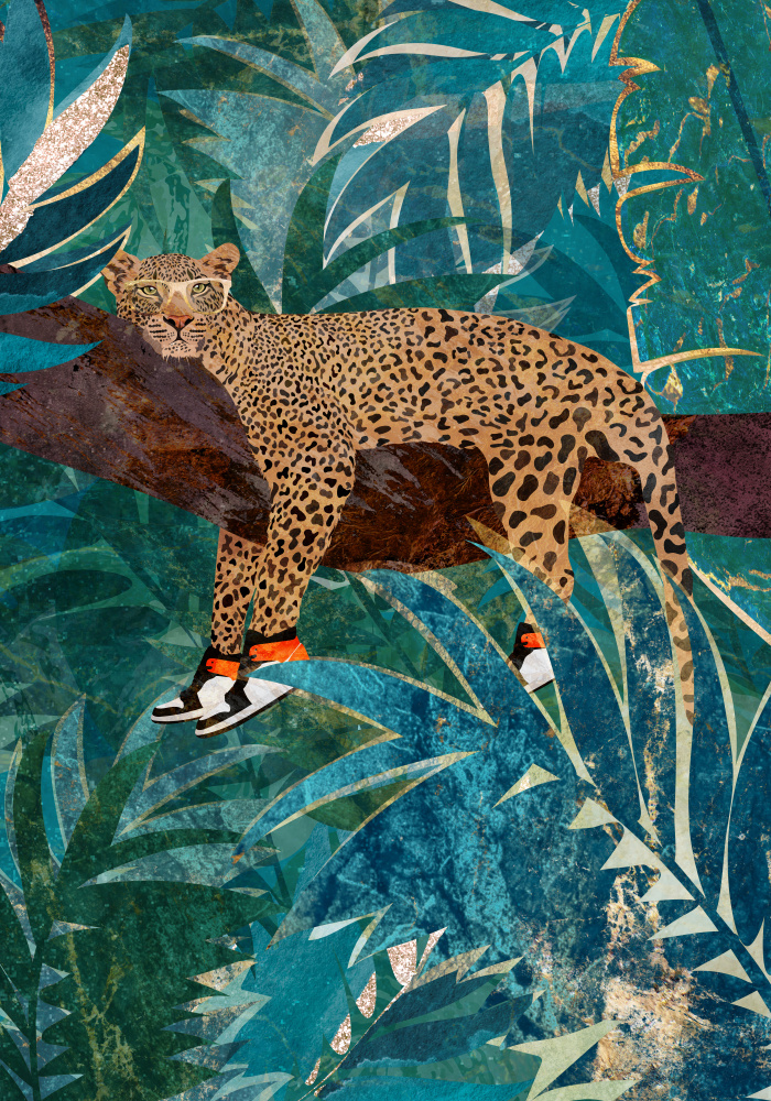 Leopard wearing sneakers in jungle od Sarah Manovski