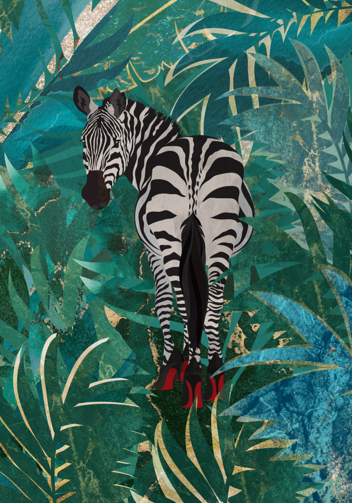 Zebra wearing heels in the jungle od Sarah Manovski