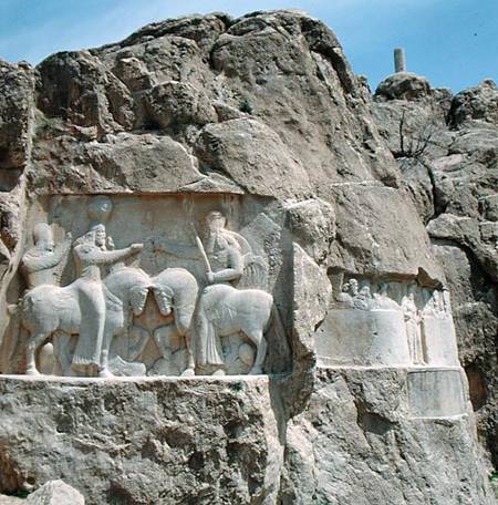 Two bas-reliefs, the left with the investiture of Bahram I (r.273-74) and the right showing Bahram I od Sasanian