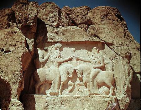 Relief depicting the investiture of King Ardashir I (c.210-241) founder of the Sassanian empire in a od Sasanian