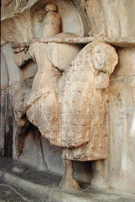 Carving of Khosrow Parviz on his horse Shabdiz with the equipment of a heavy-armoured knight od Sasanian School