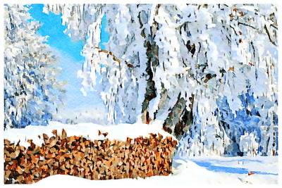 Holzstapel im Winter