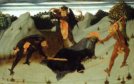 St. Anthony Beaten by Devils, panel from the Altarpiece of the Eucharist od Sassetta