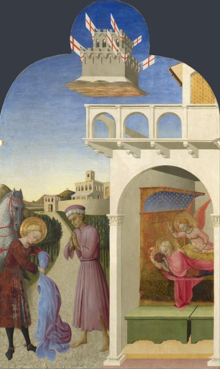 Saint Francis and the Poor Knight, and Francis's Vision (From Borgo del Santo Sepolcro Altarpiece) od Sassetta