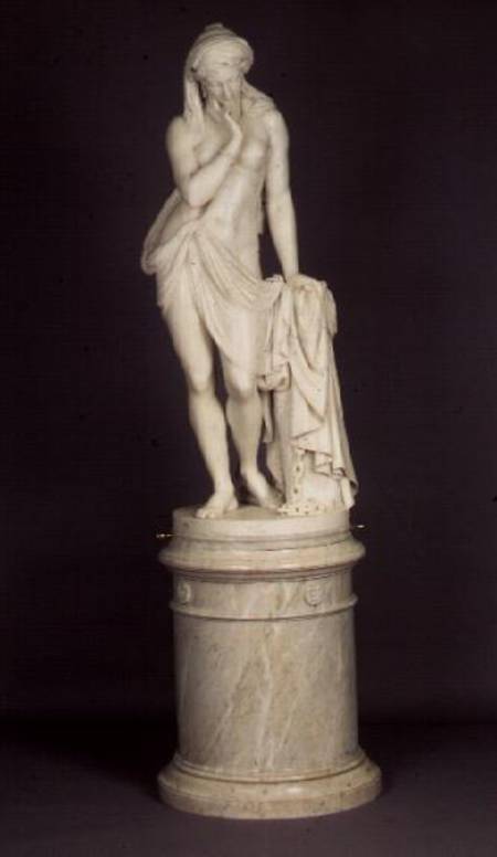 `Greek Slave Girl', on a circular pedestal, marble sculpture od Scipio  Tadolini