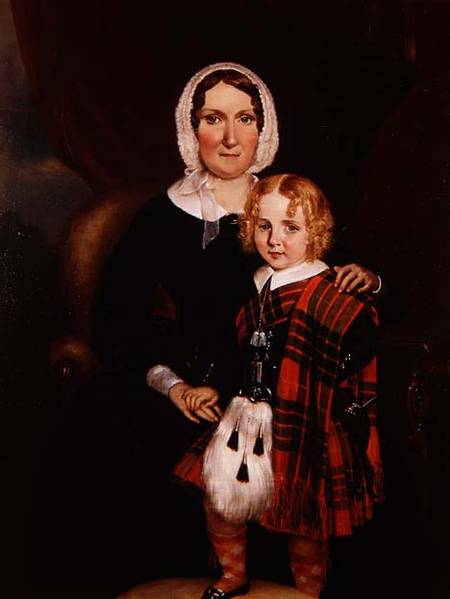 Portrait of a Scottish Woman with her Young Son in Highland Dress od Scottish school