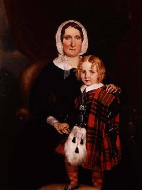 Portrait of a Scottish Woman with her Young Son in Highland Dress