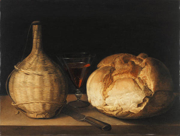 Quiet life with demijohn, goblet and bread. od Sebastian Stosskopf