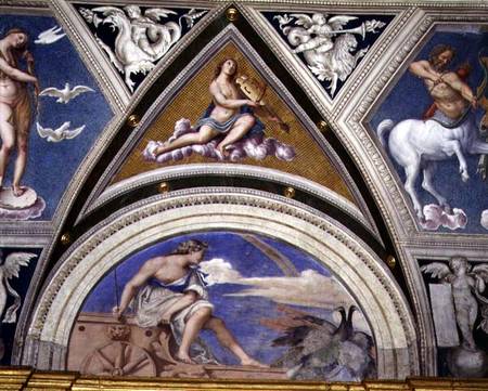 The 'Loggia della Galatea' (Loggia of the Galatea) detail of vault decoration depicting Juno on her od Sebastiano del Piombo