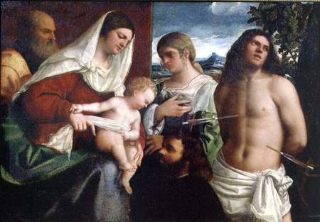 Sacra Conversatione with SS. Catherine, Sebastian and Holy Family od Sebastiano del Piombo