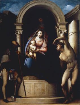 Florigerio, Sebastiano c.1500 - aft.1543. ''St.Anne with Mary and the Child Jesus, with Saints Roche