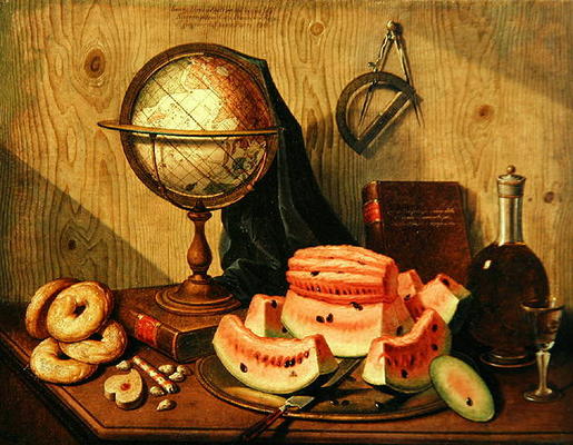 Still Life with Globe and Watermelon (oil on canvas) od Sebastiano Lazzari